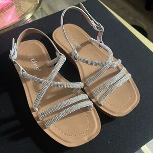 Kids Rhinestone Glitter Silver Strappy Sandals
